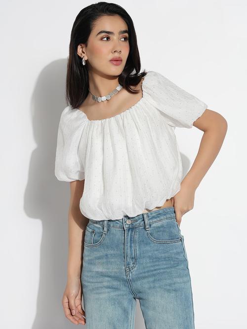 women embellished puff sleeves blouson top - 21842994 - Very Small Image - 1