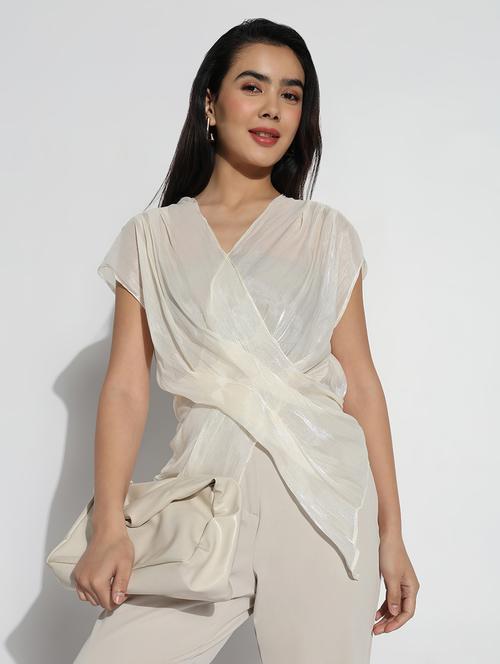 women solid overlap neck asymmetric top - 21842996 - Very Small Image - 1