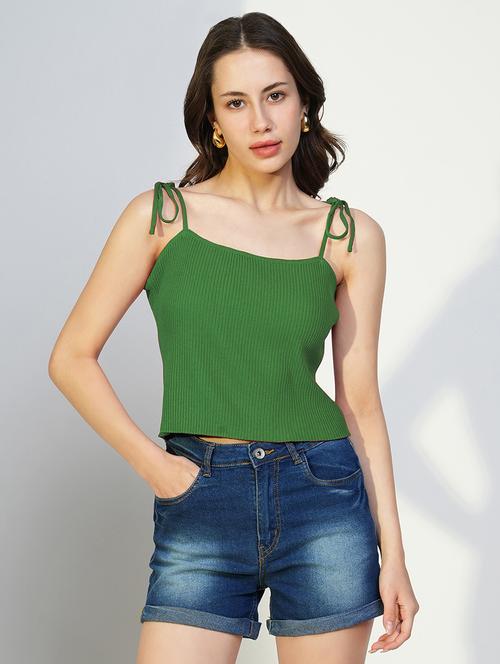 women solid shoulder strap crop top - 21843007 - Very Small Image - 1