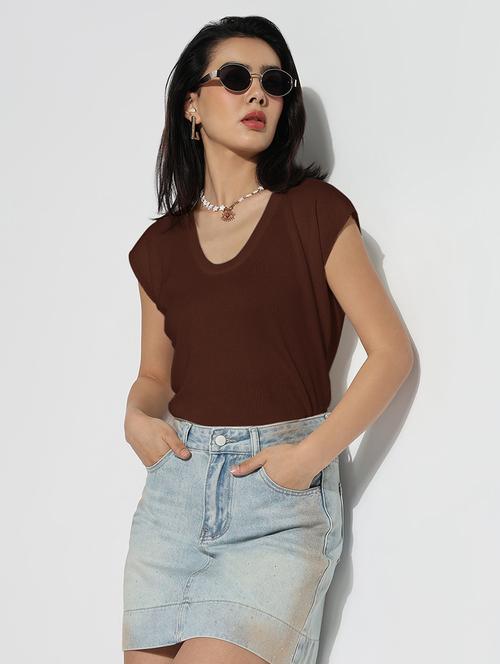 women solid cap sleeves regular top - 21843024 - Very Small Image - 1