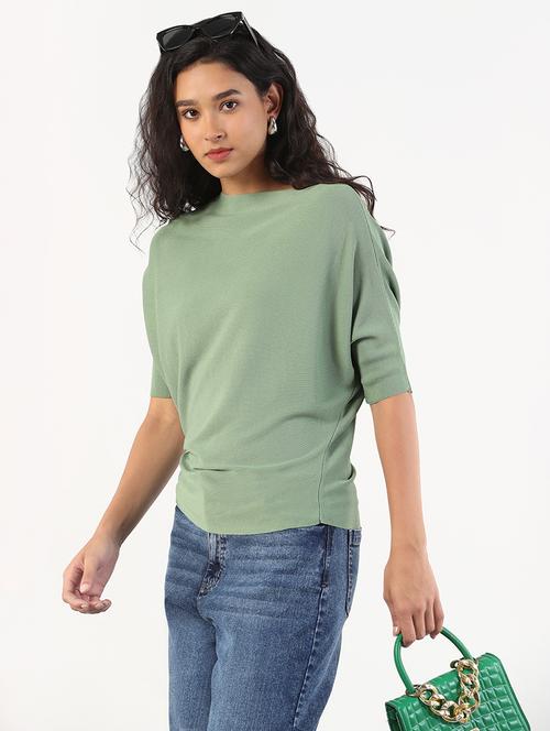 women solid batwing sleeves regular top - 21843030 - Very Small Image - 1