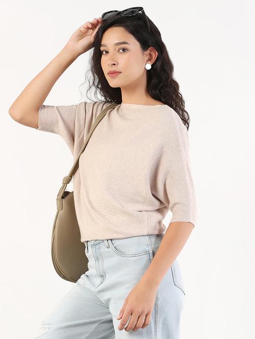 women solid boat neck batwing sleeves pullover - 21843031 - Very Small Image - 1