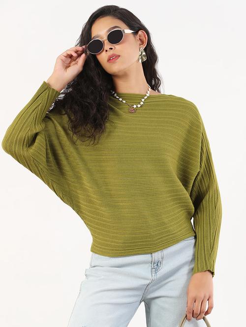women solid long batwing sleeves pullover - 21843033 - Very Small Image - 1