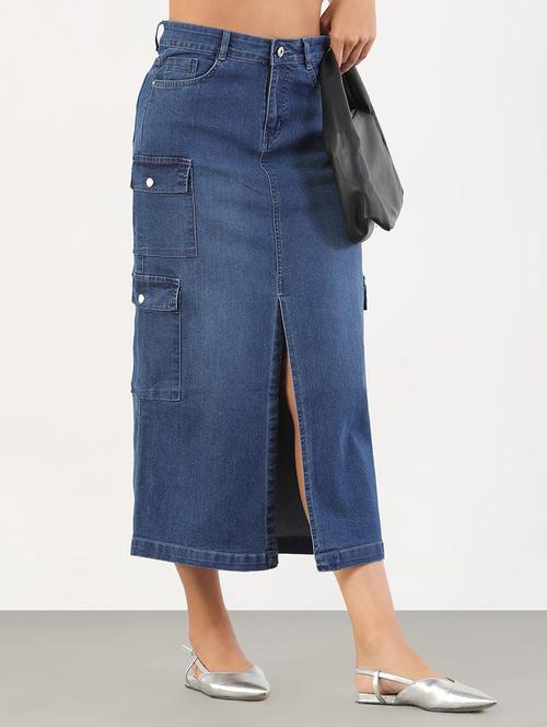 women solid high rise denim cargo skirt - 21843162 - Very Small Image - 1