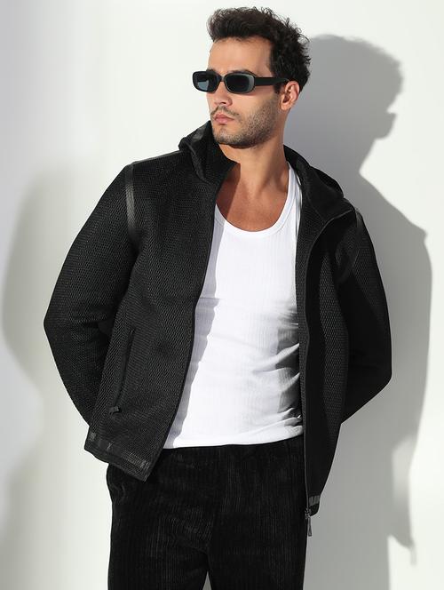 men black long sleeve hooded casual jacket - 21843168 - Very Small Image - 1