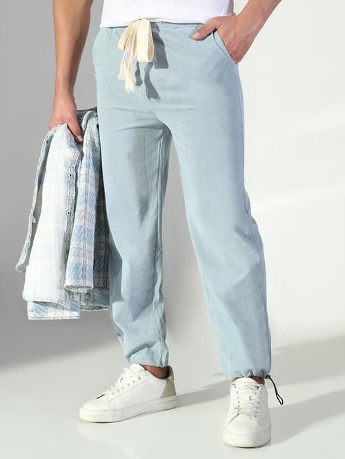 men light blue solid low rise jogger - 21843193 - Very Small Image - 1
