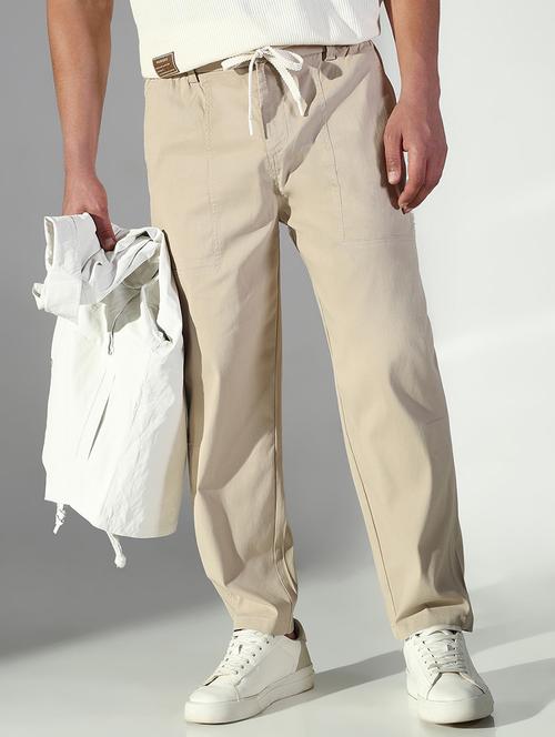 men solid low riseflat front casual trouser - 21843204 - Very Small Image - 1