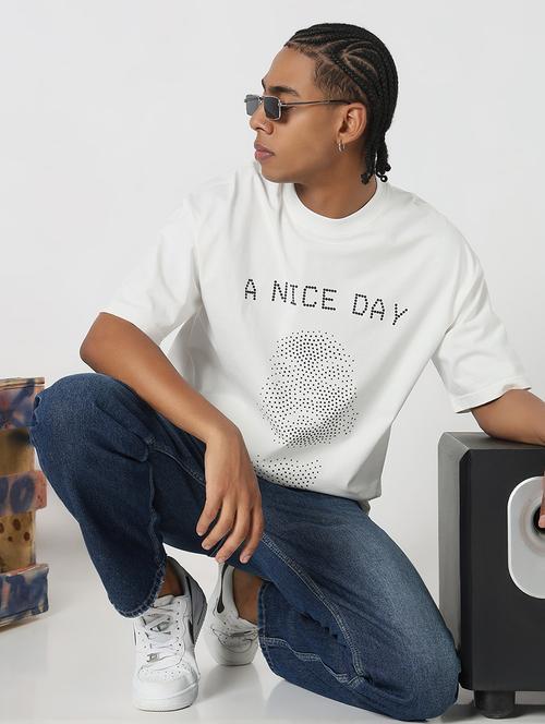 men white front print short sleeve oversized t-shirt - 21843314 - Very Small Image - 1