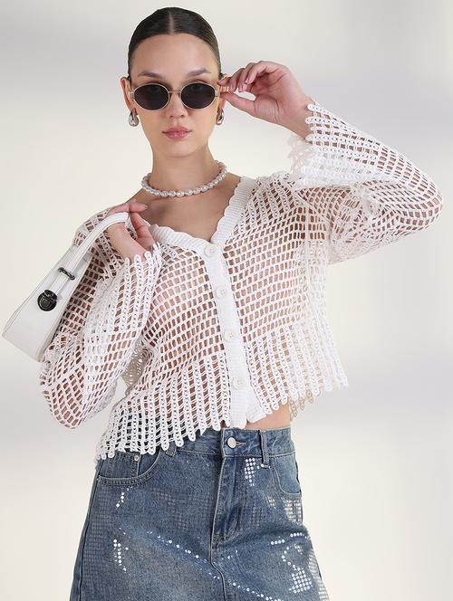 women crochet detailed fringed hem top - 21843374 - Very Small Image - 1