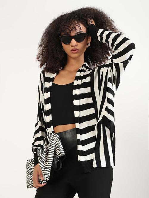 women striped long sleeves regular shrug - 21843388 - Very Small Image - 1