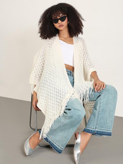 women self designed fringed hem shrug - 21843400 - Very Small Image - 1