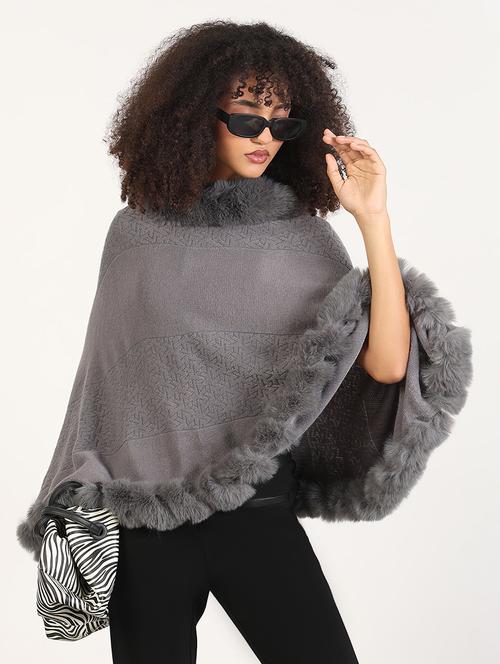 women self designed fur detailed poncho - 21843403 - Very Small Image - 1