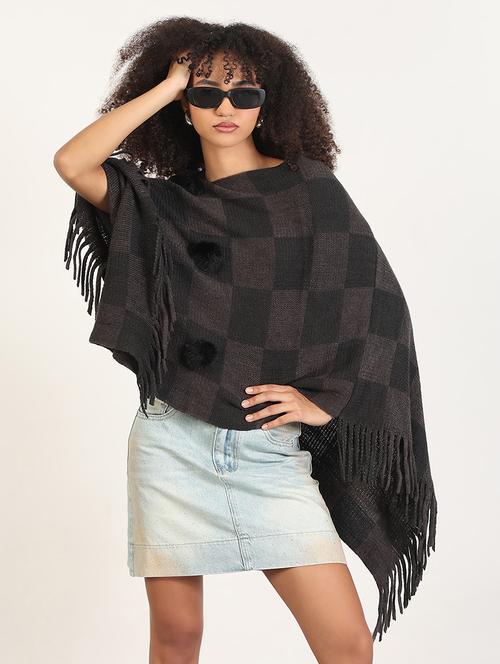 women self designed fringed hem poncho - 21843414 - Very Small Image - 1