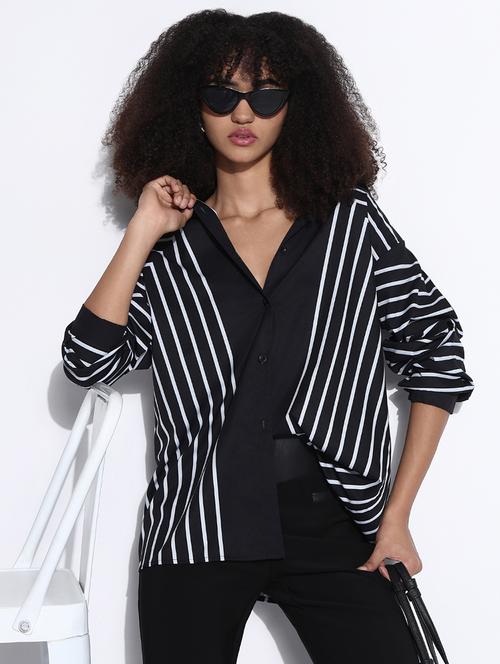 women striped collared oversized shirt - 21843481 - Very Small Image - 1
