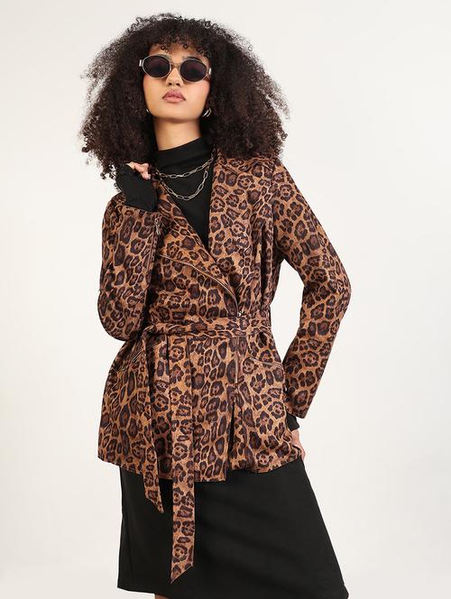 women animal printed long sleeves trench coat - 21843492 - Very Small Image - 1