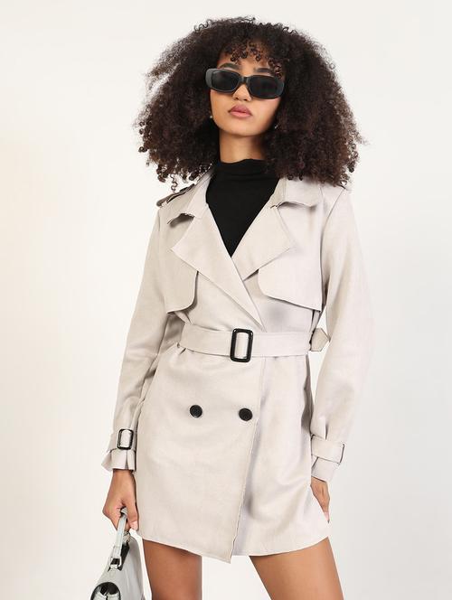 women solid long sleeves trench coat - 21843495 - Very Small Image - 1