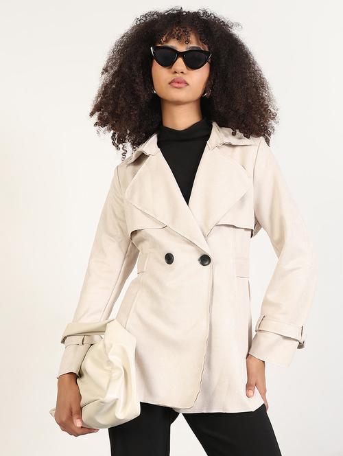 women solid long sleeves trench coat - 21843498 - Very Small Image - 1