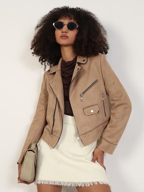 women solid long sleeves biker jacket - 21843502 - Very Small Image - 1