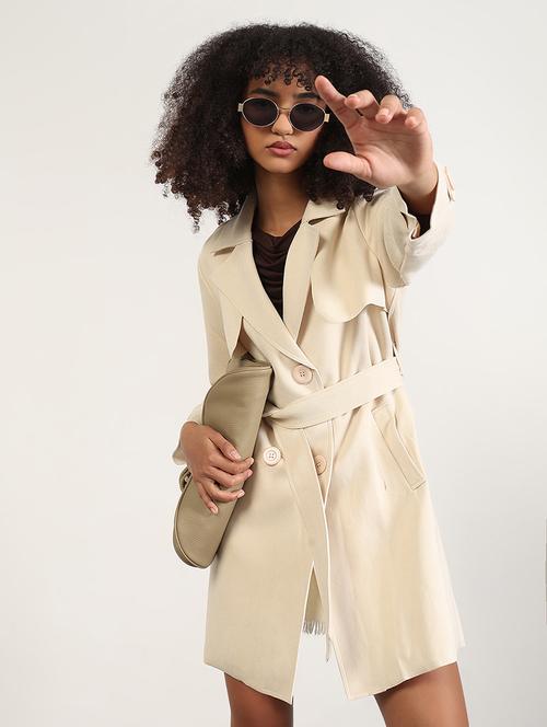 women solid long sleeves trench coat - 21843507 - Very Small Image - 1