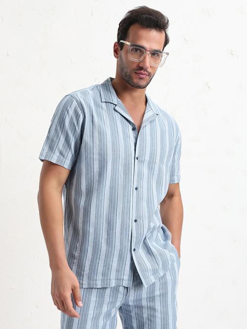 men blue stripes short sleeve co-ord set - 21843574 - Very Small Image - 1