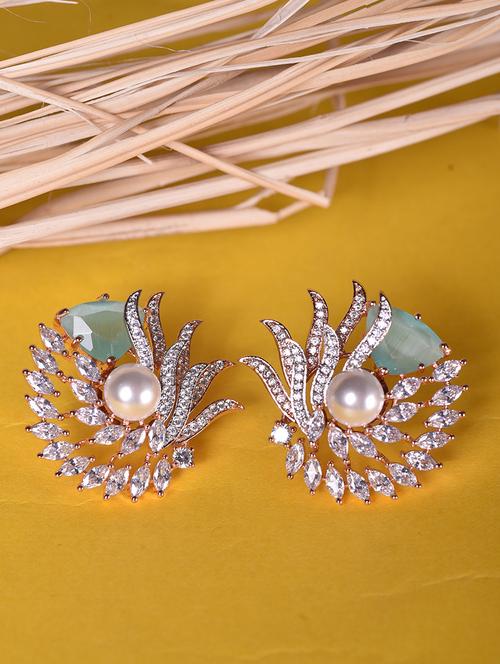 rose gold toned pearl studded trendy statement studs earrings - 21843619 - Very Small Image - 1