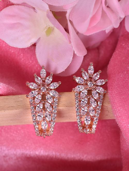 rose gold plated ad studded baali earrings - 21843620 - Very Small Image - 1