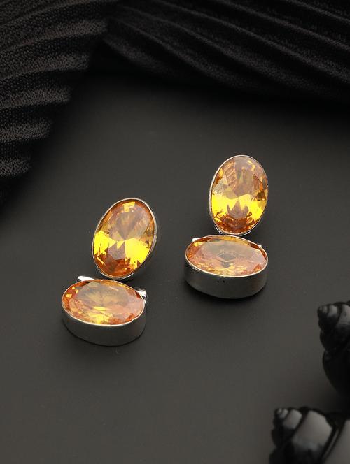 oxidised yellow stone studded statement earrings - 21843633 - Very Small Image - 1