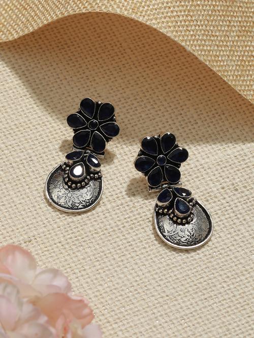 silver-plated oxidised contemporary drop earrings - 21843634 - Very Small Image - 1