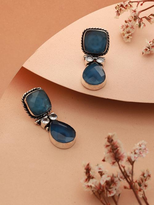 oxidised blue stone studded drop earring - 21843635 - Very Small Image - 1