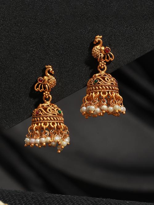 gold plated temple jhumkas earrings - 21843640 - Very Small Image - 1