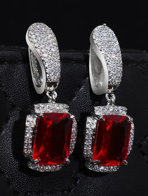 silver-plated red ad studded statement hoop earrings - 21843643 - Very Small Image - 1