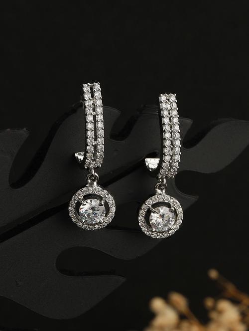 silver plated cz studded solitaire drop earrings - 21843655 - Very Small Image - 1