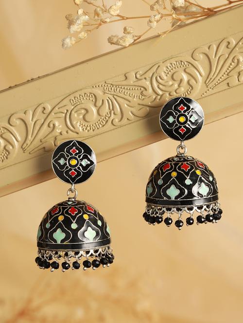 women black brass jhumka earring - 21843657 - Very Small Image - 1