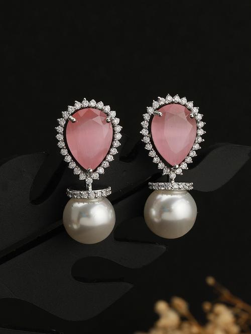 white rhodium pearl beaded pink ad studded luxe minimal - 21843660 - Very Small Image - 1
