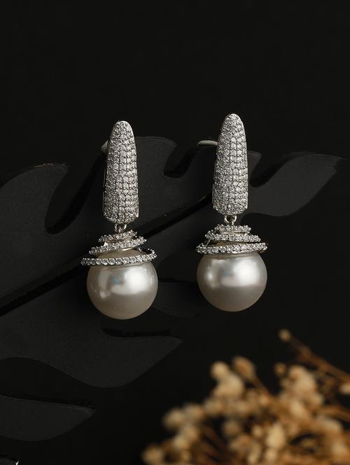 silver toned pearl statement drop minimal drop earrings - 21843662 - Very Small Image - 1