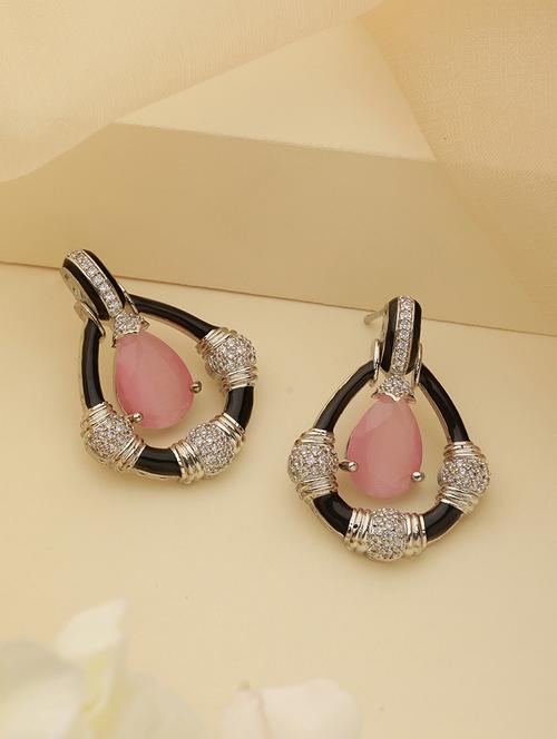 black enamelled pink ad minimal tear shaped designer earrings - 21843732 - Very Small Image - 1
