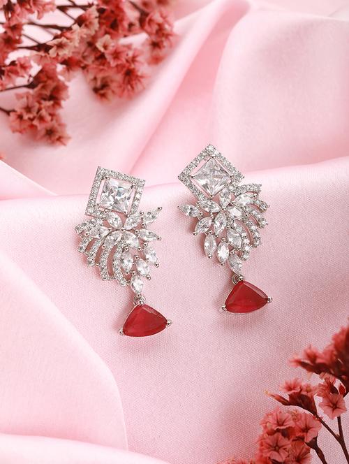 silver toned red ad studded  minimal quirky drop earring - 21843753 - Very Small Image - 1