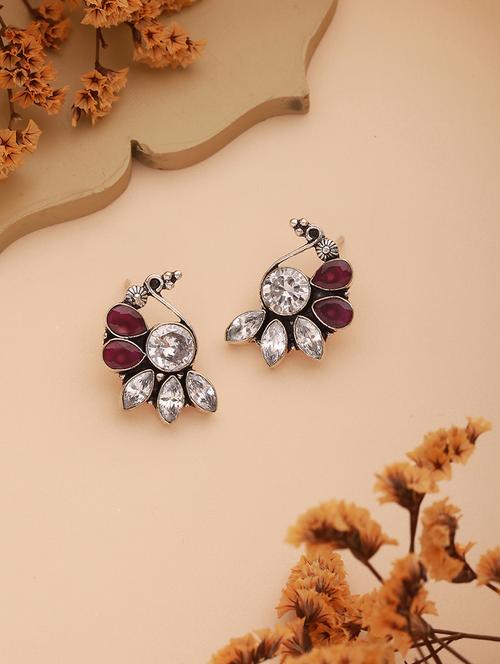 rhodium-plated american diamond studded contemporary studs earrings - 21843760 - Very Small Image - 1