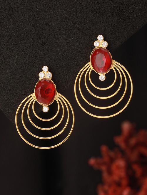 rhodium red ruby circular minimal chunky chandbali luxe drop earrings - 21843761 - Very Small Image - 1