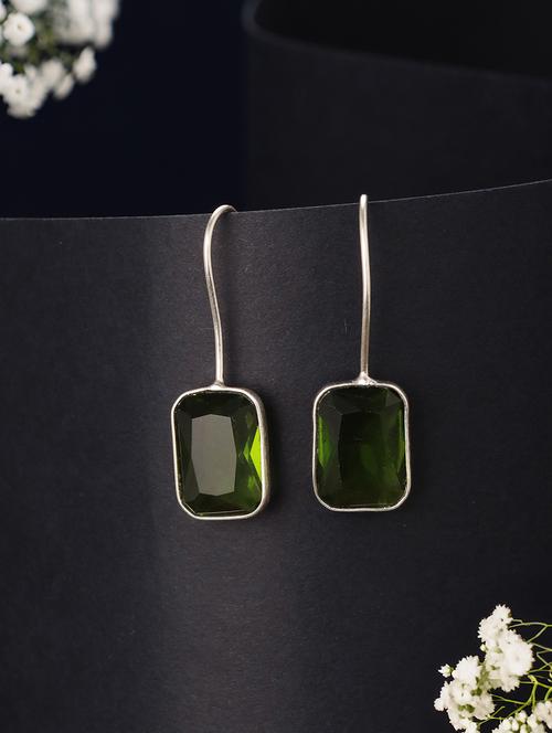 silver plated oxidised peridot green solitaire minimal fish hook earrings - 21843767 - Very Small Image - 1