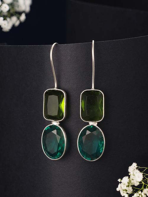 silver toned oxidised green fish hook minimal dailywear earrings - 21843769 - Very Small Image - 1