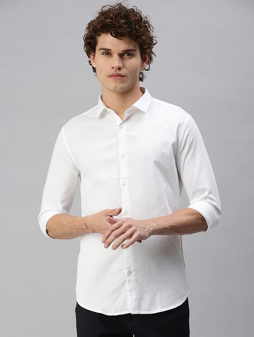 men white solid long sleeve slim fit casual shirt  - 21843842 - Very Small Image - 1