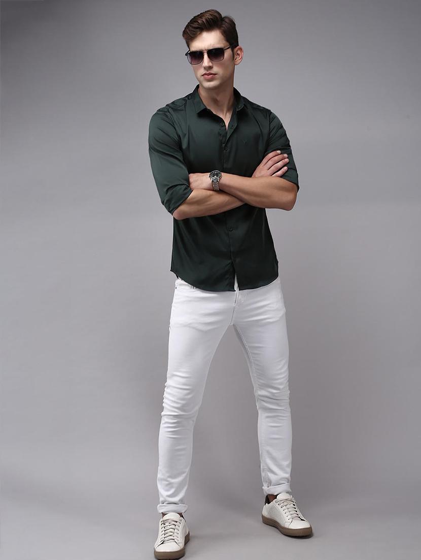 men green solid long sleeve slim fit casual shirt - 21843843 - Zoom Image - 5