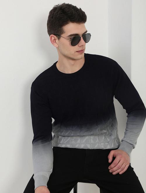 men black self design long sleeve slim fit pullover - 21843870 - Very Small Image - 1