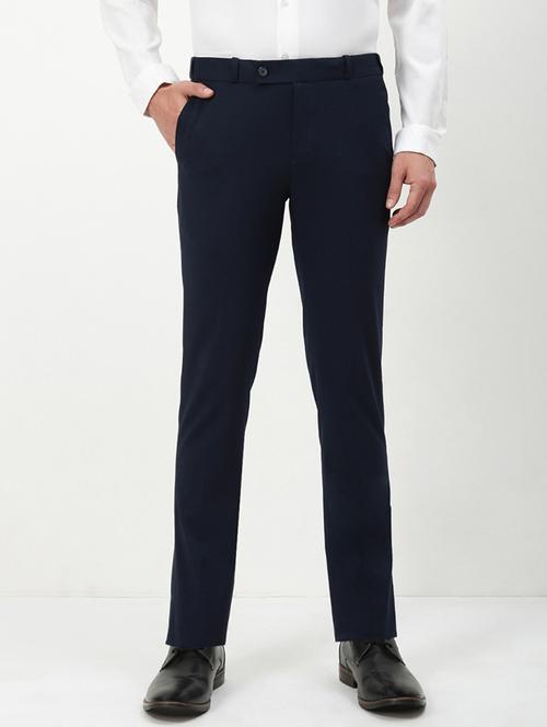 men navy blue solid ragular fit low rise formal trouser - 21843944 - Very Small Image - 1
