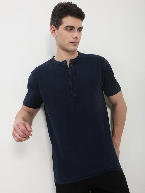 men navy blue short sleeve solid slim fit t-shirt - 21843970 - Very Small Image - 1