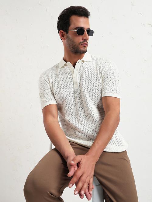 men white short sleeve self design slim fit polo t-shirt - 21843974 - Very Small Image - 1