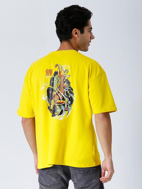 men yellow printed short sleeve oversized t-shirt - 21844088 - Very Small Image - 1