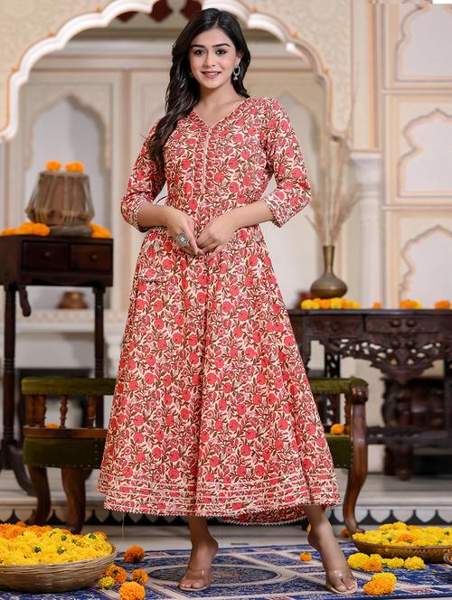 women floral printed three quarter sleeve anarkali ethnic dress - 21844429 - Very Small Image - 1