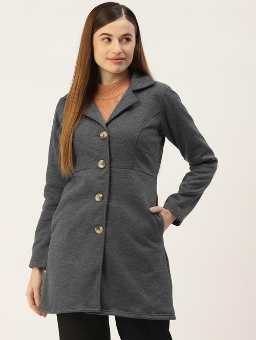 women solid long sleeves trench coat - 21844844 - Very Small Image - 1